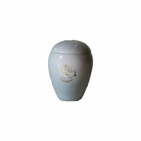Urne cinéraire blanche en résine avec colombe - 100€